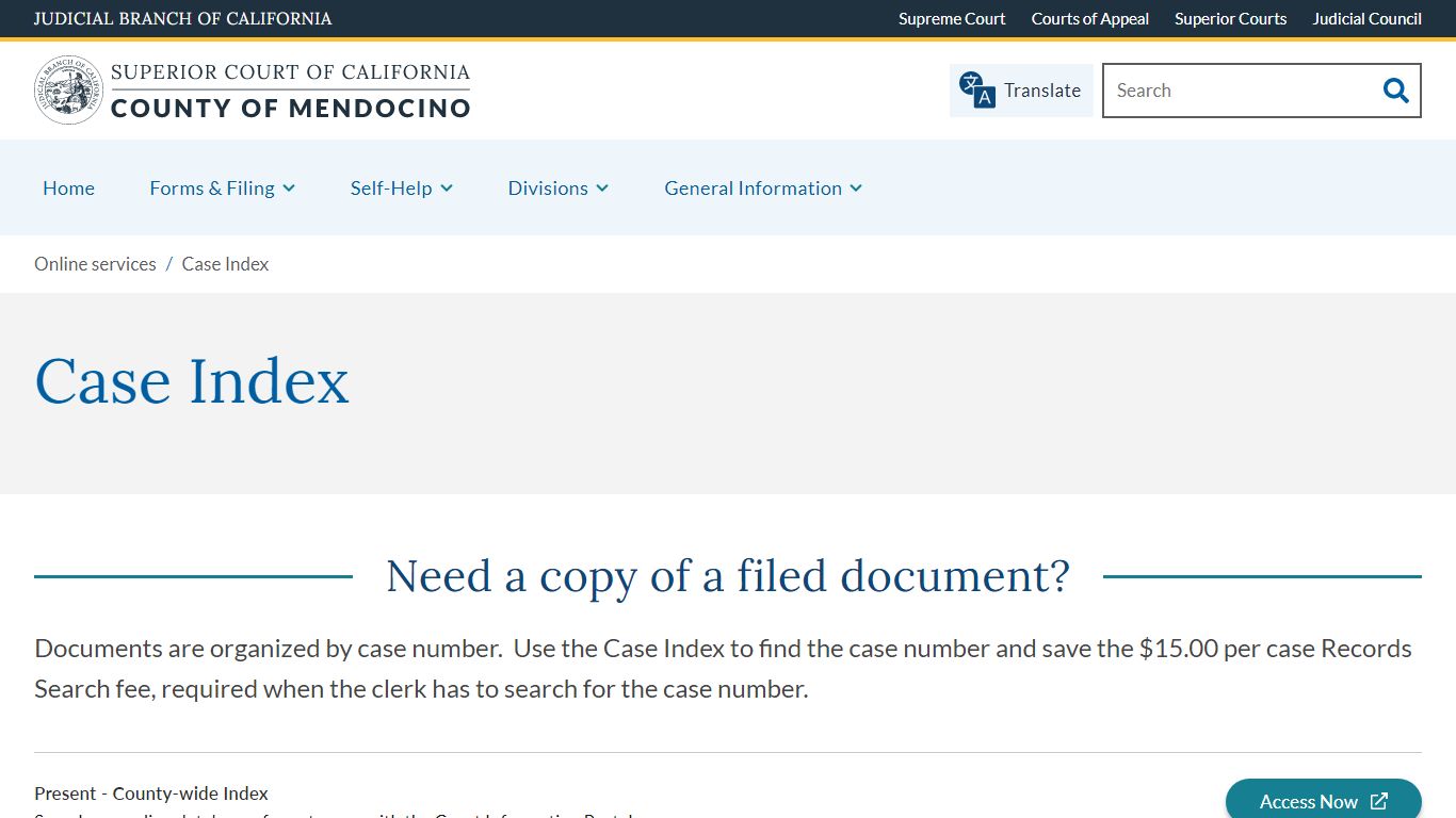 Case Index | Superior Court of California | County of Mendocino