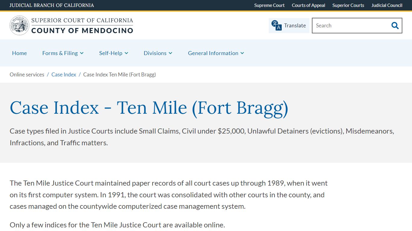 Case Index - Ten Mile (Fort Bragg) | Superior Court of California ...